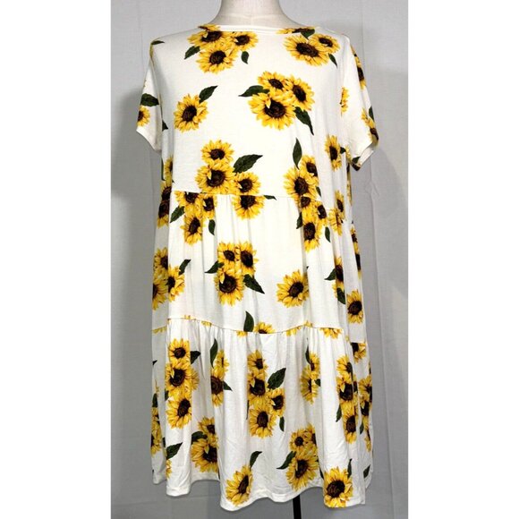 NWT LULAROE Ariel Yellow Sunflowers Floral Tiered Stretch Dress Pockets Sz XL - Picture 3 of 14
